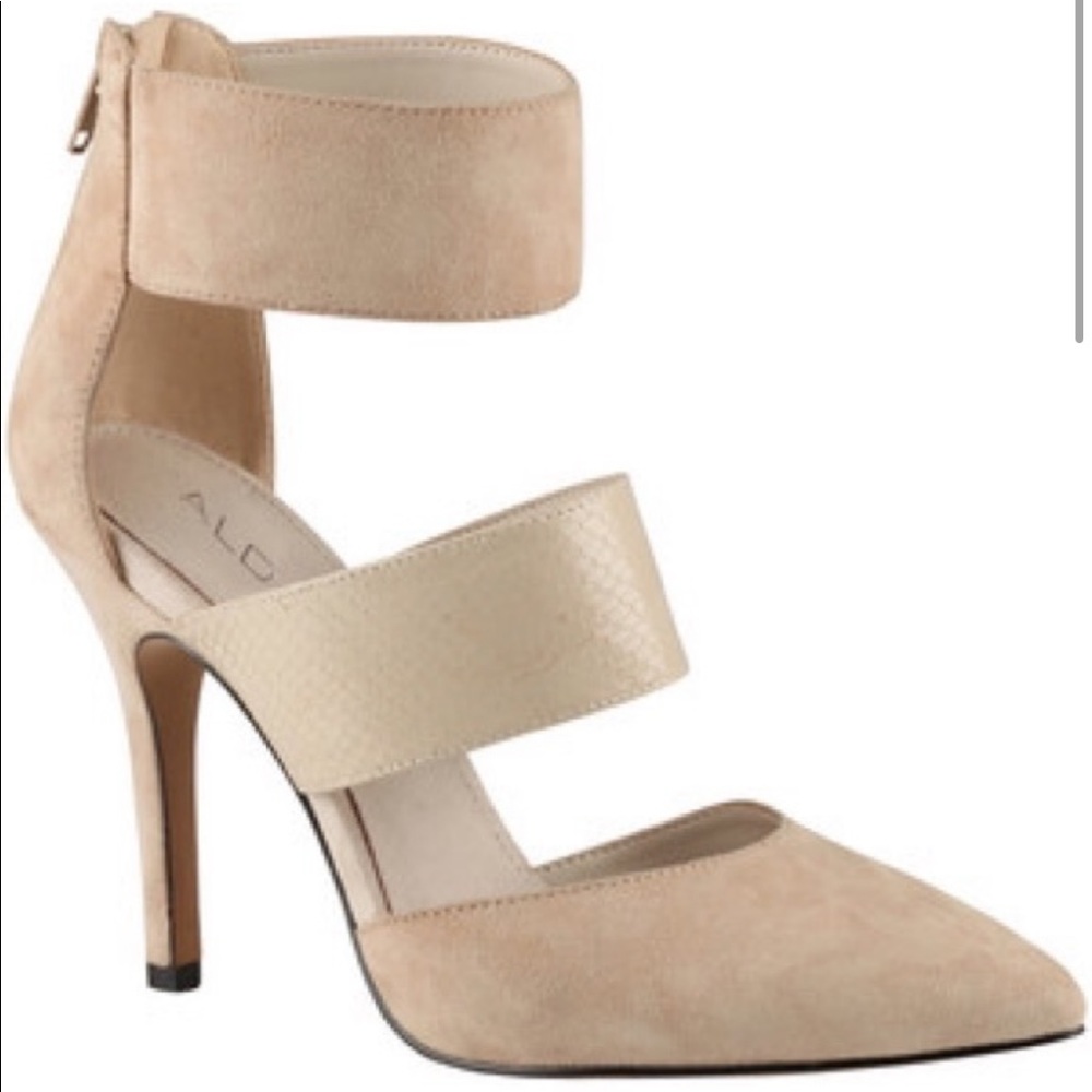 Aldo Gweasen Nude Suede Leather Strap Zipper Heels Size 6